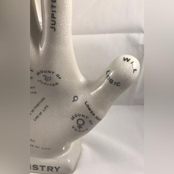 Ceramic Palmistry Hand for Palm Reading, Crackle Glaze 12” X 10” - Picture 4 of 5